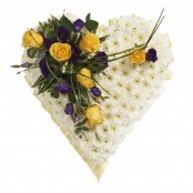 SYM-324 White Massed Heart with Yellow & Purple Spray